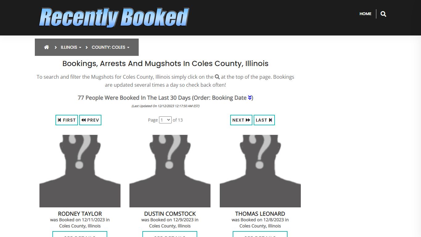 Recent bookings, Arrests, Mugshots in Coles County, Illinois